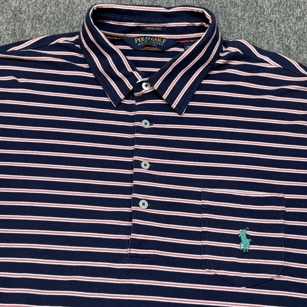 Polo Golf Shirt Ralph Lauren Stretch Lisle Mens XL Striped Pony Logo Performance